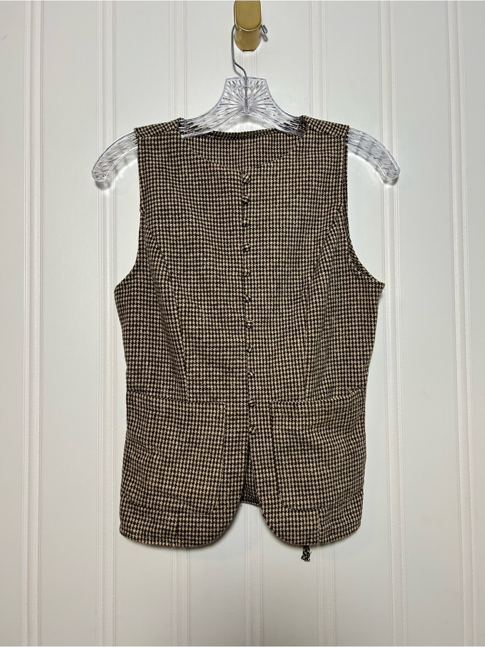 Houndstooth Vest in Brown tie back women’s small button front